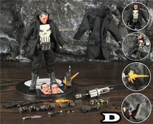 Carregar imagem no visualizador da galeria, One:12 Marvel Punisher Frank Castle 6&quot; Action Figure 1/12 1:12 Comic Movie Toys Doll With Windbreaker Coat Black Suit
